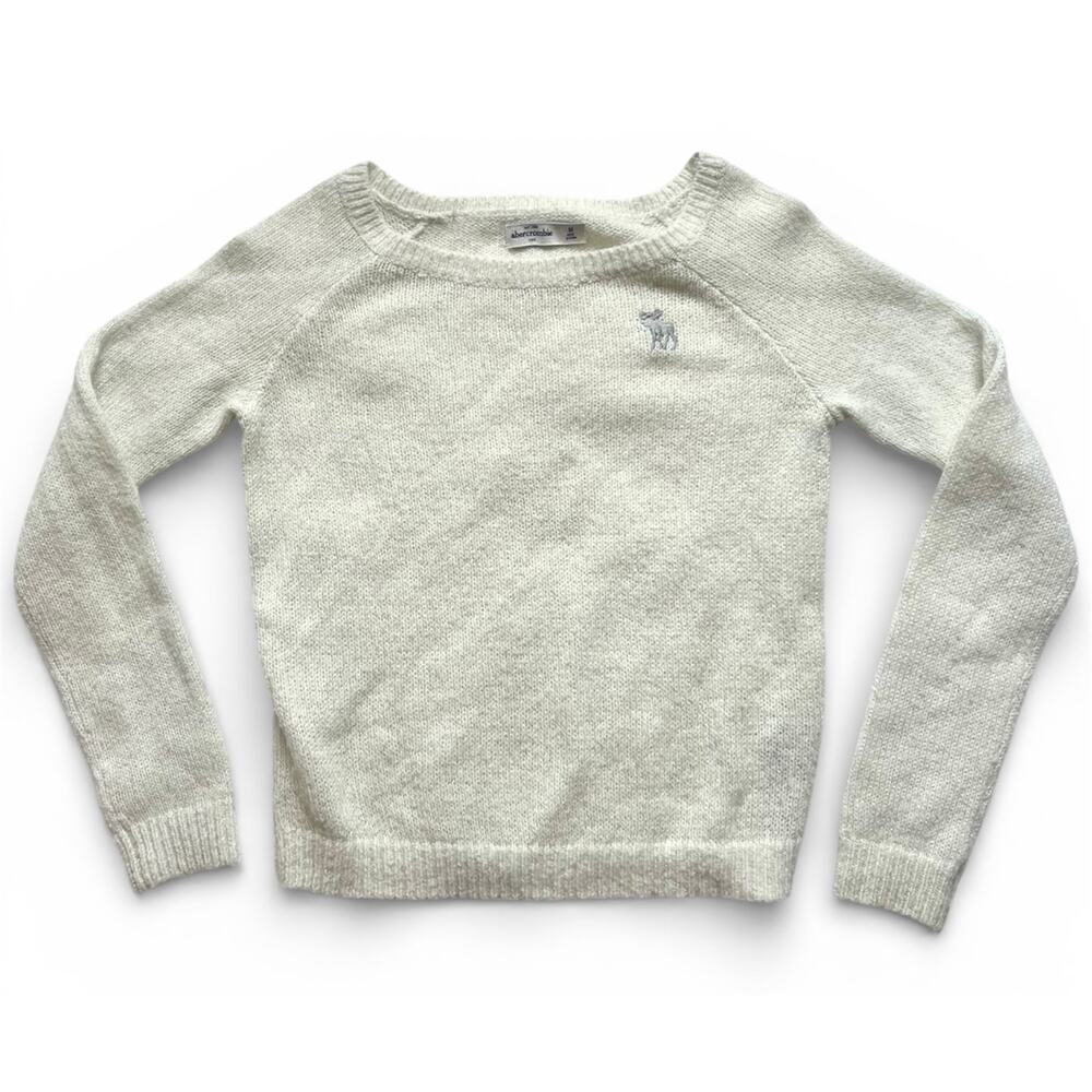 Abercrombie Kids Girls White Wool Blend Sweater Size Medium Moose logo